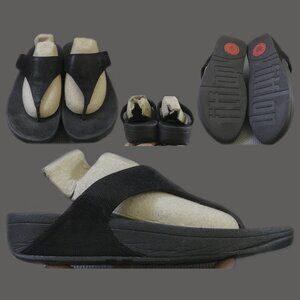 FitFlop LULU Toe Post Shimmer Check Sandals Women's Sz US 10 UK 8 EUR 42, Black